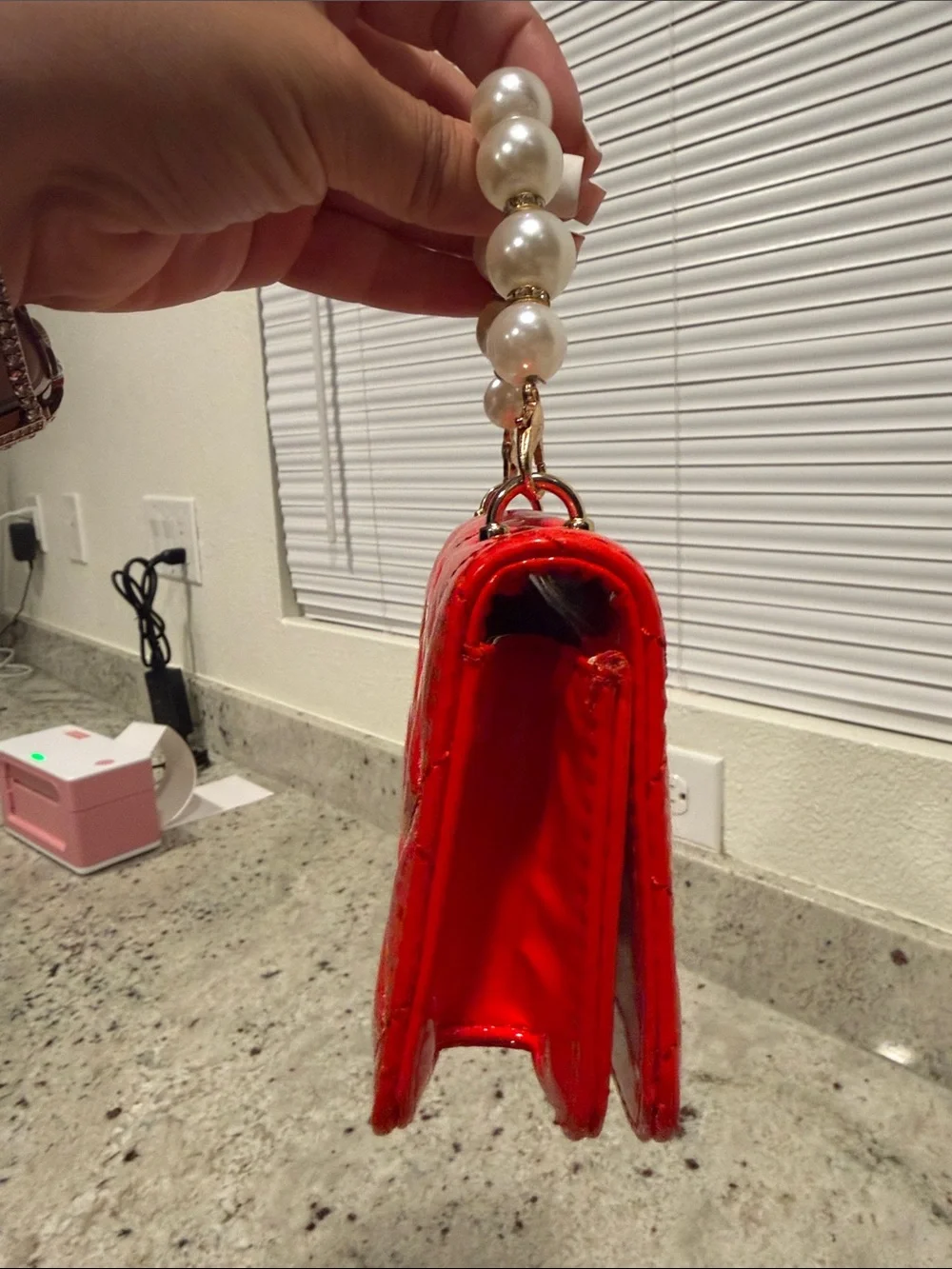 Red Quilted Heart-Accent Pearl Handle mini Toddler bag